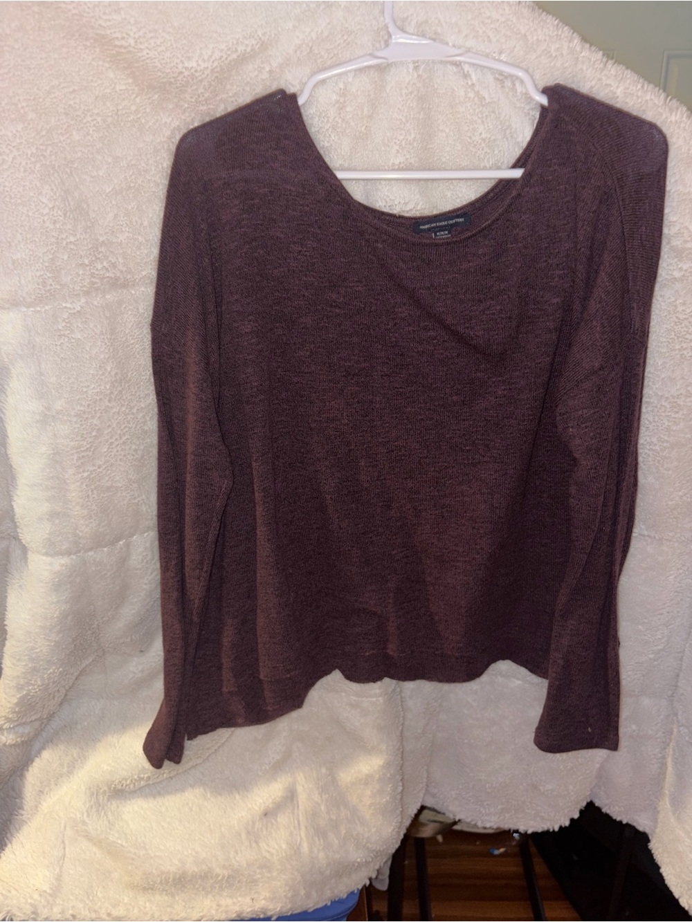 American Eagle Outfitters Long-Sleeve Crewneck Top in Deep Plum